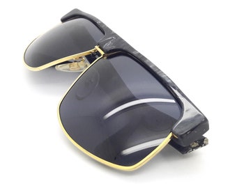 Vintage Clubmaster Sunglasses: Black Marble Acetate, 1980s Italian Frames