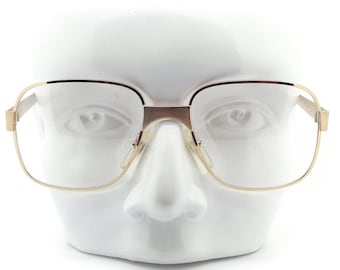 Vintage Hilton Eyewear 1000 001 Gold Square Aviator Eyeglasses Frame // 1990s Designer Glasses Frames