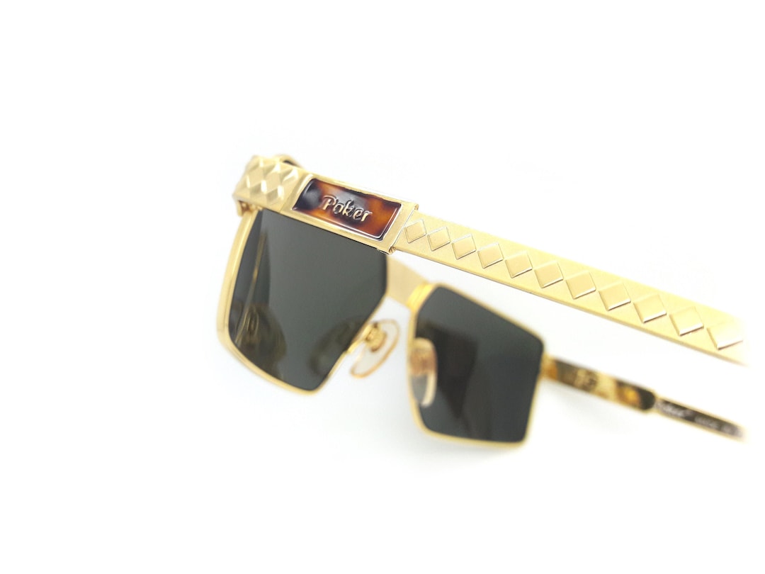 90s Vintage Gold Square Aviator Sunglasses - Poker - New Old Stock