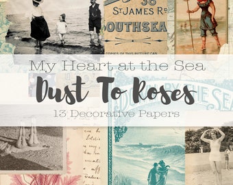 My Heart at the Sea // Decorative Papers // Vintage Inspired Journaling Set // Ocean // Scrapbook // Vintage Journal