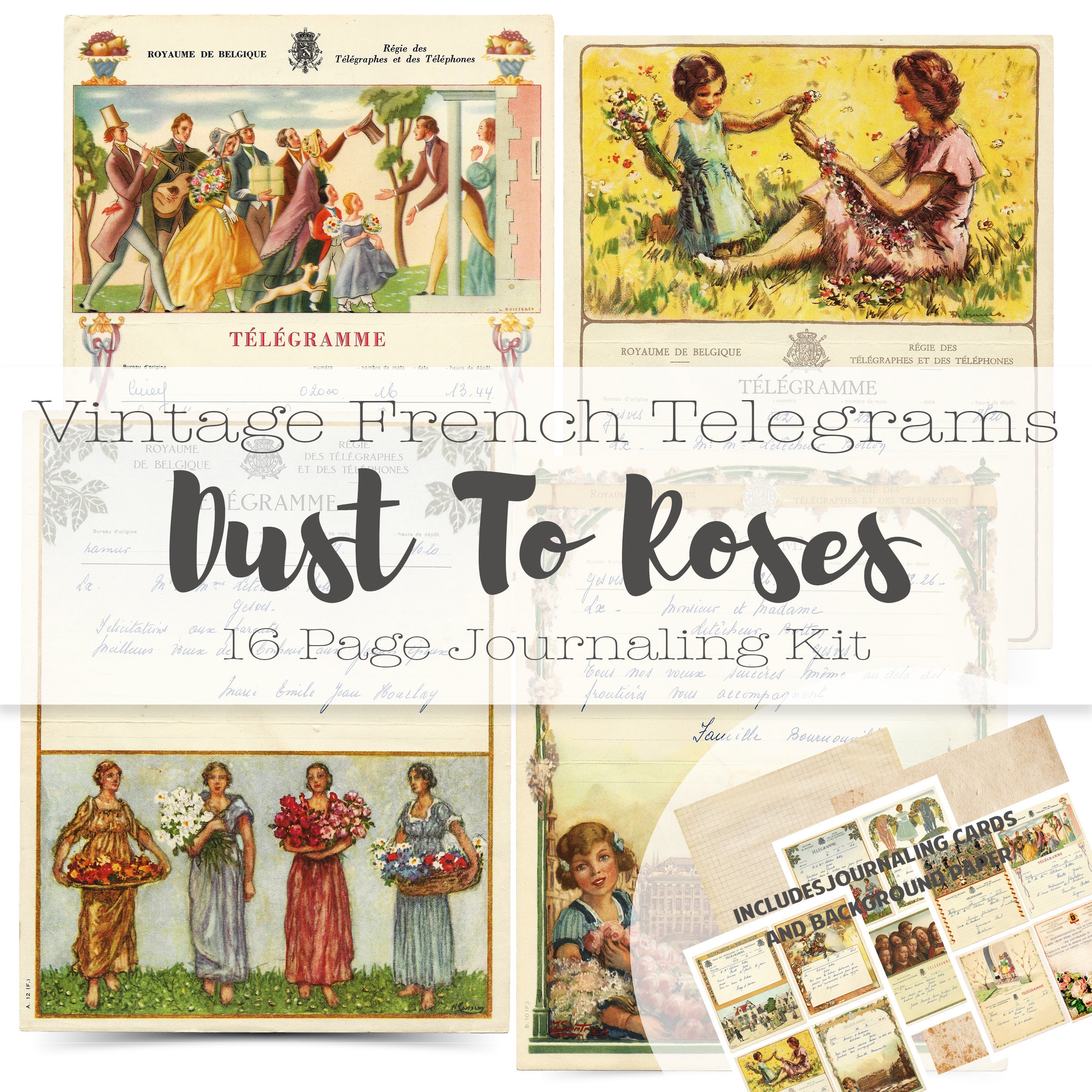 Vintage Telegrams // Junk Journal Supplies // French Handwriting // C…