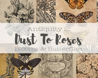 Vintage Floral Butterfly Journal Kit: Neutral Ephemera Papers (Digital Download)