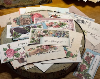 ビクトリア朝の花柄名刺：ジャンクジャーナルの装飾（デジタル