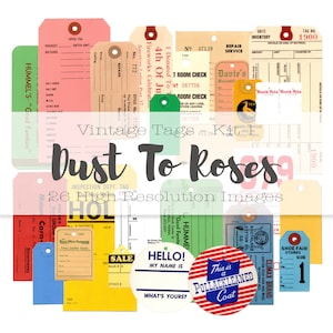 26 Vintage Tags // Junk Journal Supplies // Gift Tags // Retail Tags // Cotton Tag // Railroad Tag // Inventory // Digital Ephemera