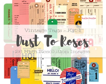 26 Digital Vintage Tag Ephemera: Junk Journal Supplies (Digital Download)