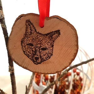 Fox Ornament-Chrismas Decorations-Woodland Christmas-Rustic Ornament-Holiday Tree-Art Ornament-Animal Ornament-Wood Slice Ornament-Cute