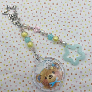 Happy Sweets Teddy Blue Heisei Retro Beaded Charm Keychain