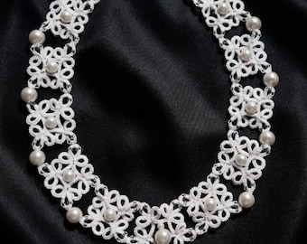 White Tatting Lace Choker – Victorian Bridal Necklace – Handmade Couture Jewelry – Needle Tatting Frivolite