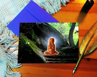 Gaia goddess card, mother nature card, earth mother goddess shaman art print, fertility goddess pagan wall art, spiritual birth card