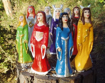 Wheel of the year of Avalon, ooak celtic goddess statues by Anerisart, pagan Christmas gift