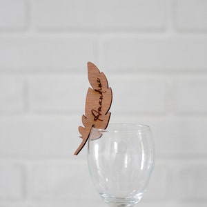 Feather-shaped wooden placemark, for wedding, baptism, birthday, table decoration, guest gift, table card, laser cut image 2