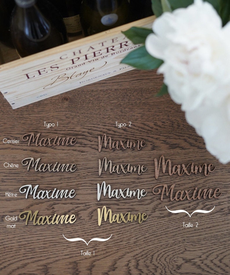 Table runner table card personalized wedding place laser cut name first names guest names weddings place mark wood Christmas image 9
