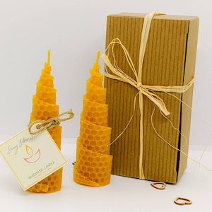 Beeswax candle Gift set, Thank you candles gift box, Birthday candle gift , Mini gift box of 2 rolled beeswax candles with jar of matches