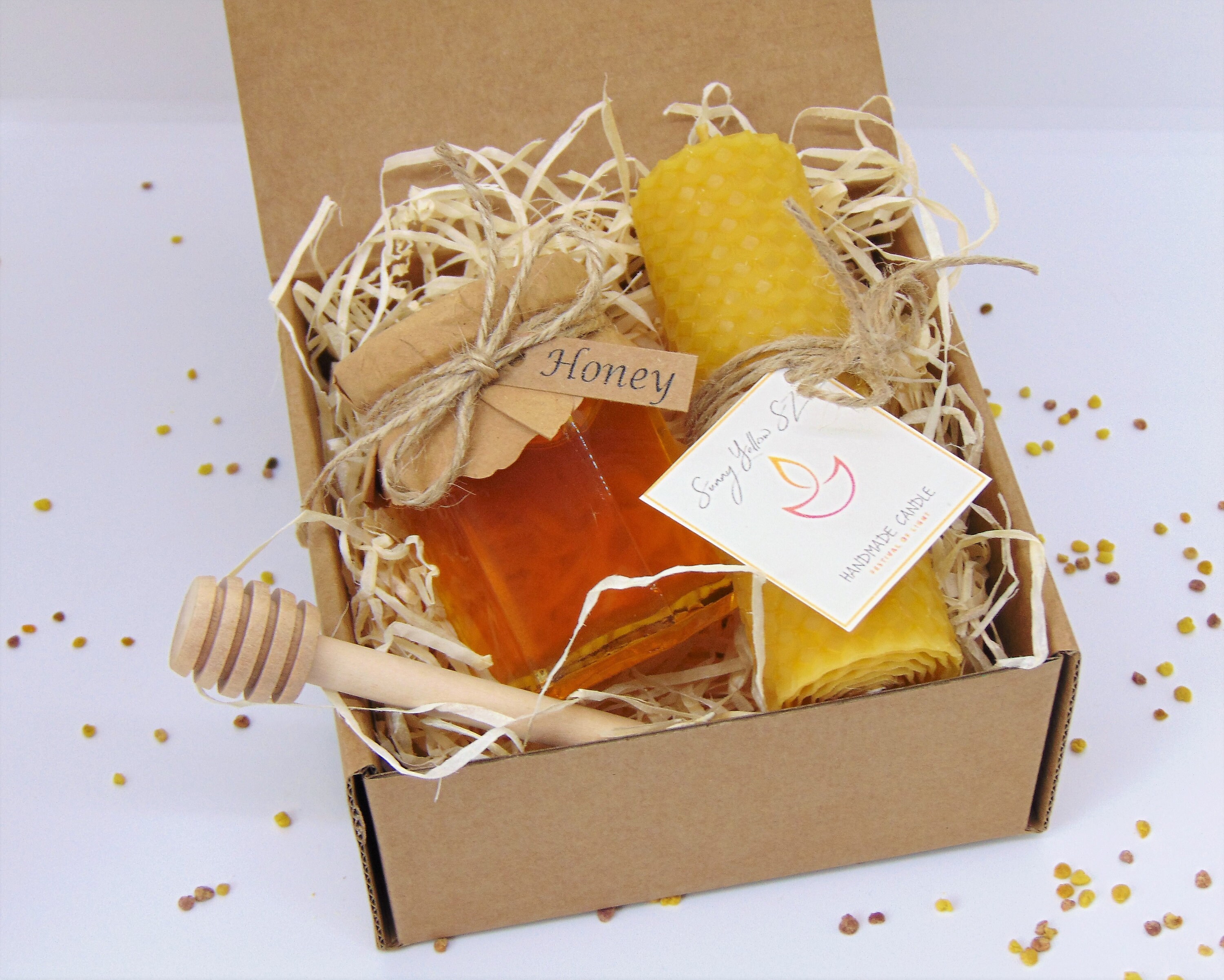 Bee Honey Gift Set Beeswax Candle Honey and Dipper Gift Set Etsy Ireland