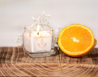 Bougie parfumée d’huile d’esential, bougie orange d’aromathérapie avec l’huile essentielle, bougie écologique naturelle non toxique, bougies durables