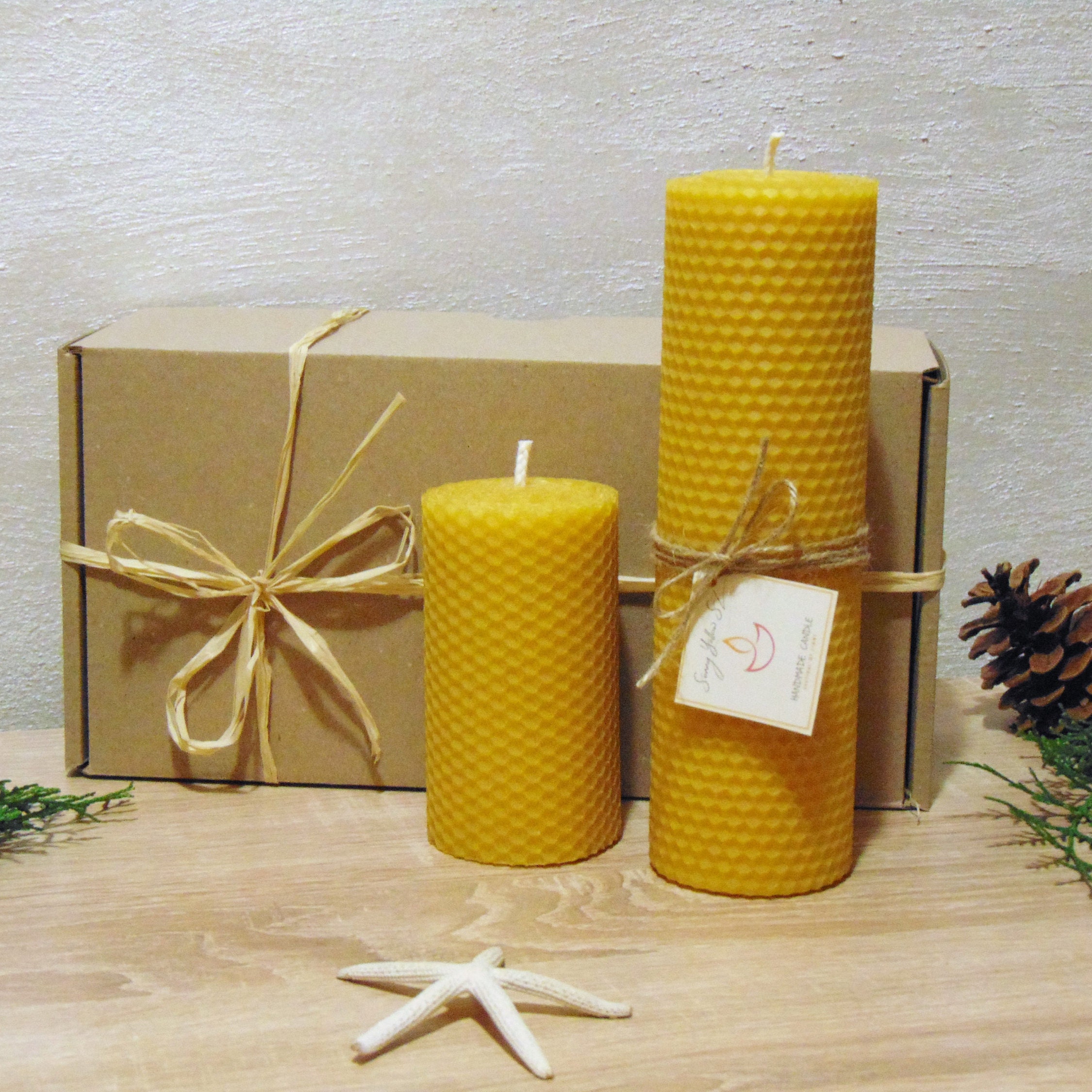 Set von 2 Bienenwachskerzen, Umweltfreundliche Kerzen Geschenkset, Susteinable Bienenkerzen perfektes Geschenk für New Home, Geburtstag HonigbienenKerzen Geschenk