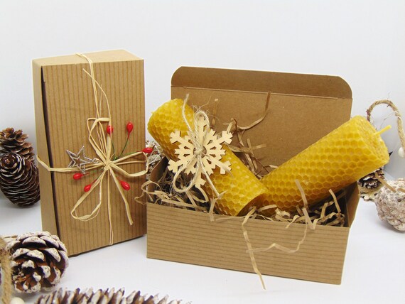 Set Regalo Candele In Cera D'api Naturale 100% Fatte A Mano | 4 Pezzi In Scatola Regalo Speciale