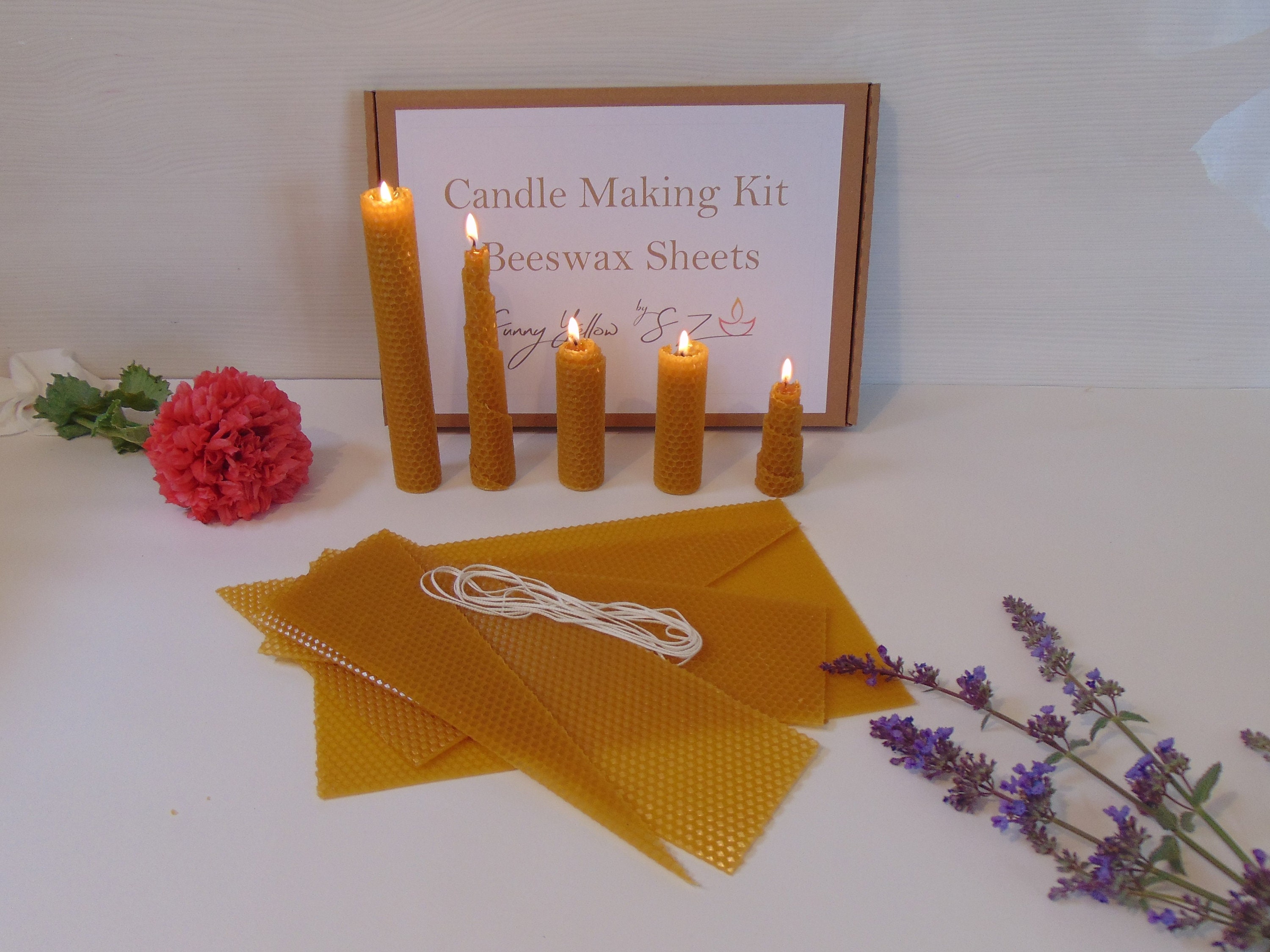Kit Fai da te Mini Fare Candele, Candela di soia con aventurina e ametista, panna, bianco
