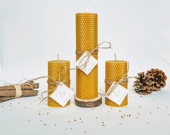 Juego de regalo de 3 velas de cera de abejas naturales Velas de pilar Velas de cera de abeja sólida, Vela de nido de abeja ecológica, Velas de regalo para el hogar nuevo