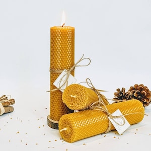 Beeswax  Solid Pillar Candles, Set of 3 Beeswax Pillar Candles, Fall beeswax candle gift set, Autumn beeswax candle decor, Christmas candle