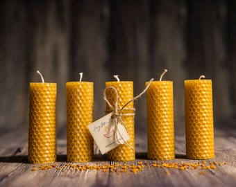 Set of 5 Beeswax candles in box, Hand Rolled Beeswax candles, 100% Pure Natural Beeswax candle, Eco friendly candle gifts, Gift for her