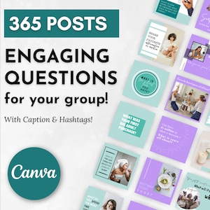 365 ENGAGING Questions Social Media Bundle - 365 Complete Posts + Canva Templates | Perfect for more Group Engagement & Group Growth!