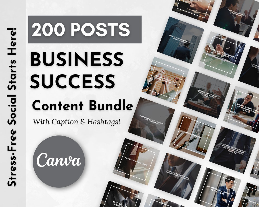 Business Success Social Media Content Bundle 200 Dark and Elegant