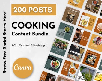 Cooking & Kitchen Social Media Post Bundle - 200 Cooking Posts images, captions, hashtags | Copy and paste posts for Chefs and Cooks