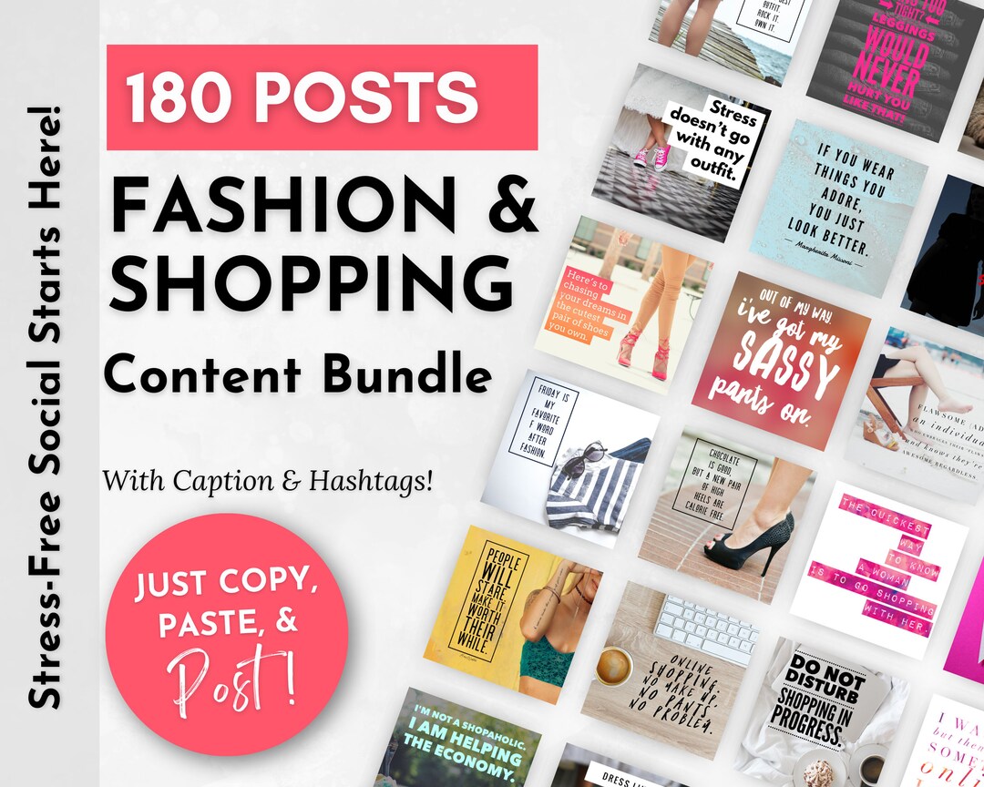 FASHION & SHOPPING Social Media Post Bundle 180 Images, Captions