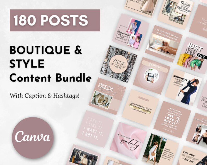 Boutique Social Media Content Bundle 180 Niche Posts, Readytobrand