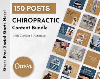 Chiropractic Social Media Content Bundle - 150 Posts + 50 Promo Templates, ready-to-brand social media content perfect for your practice