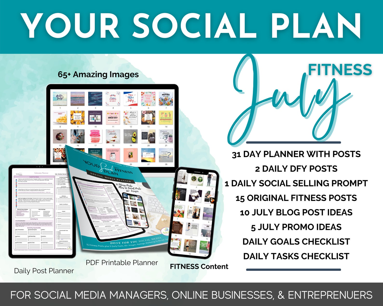 FITNESS Social Media Content & Planner JULY 2021 65 IMAGES Etsy
