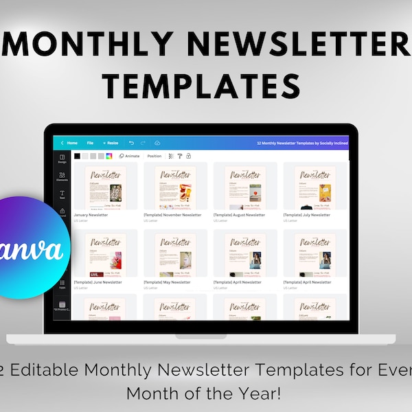 12 Monthly Newsletter Canva Templates - January through December | Grow Your Email List | Professional Email Marketing Templates
