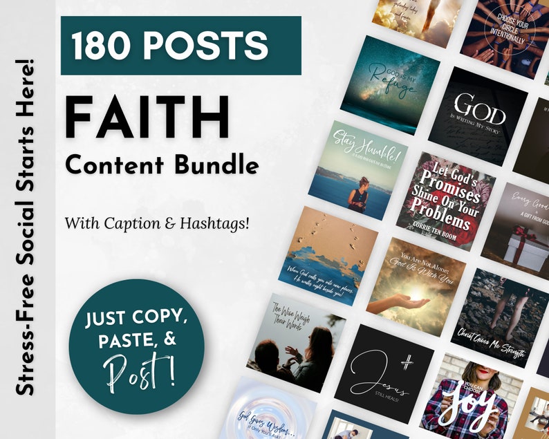 FAITH Social Media Post Bundle 180 Faith and Spiritual Posts, Captions