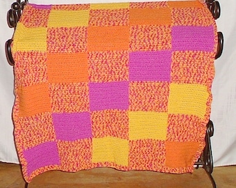 Pink Baby Blocks Blanket, Pink Orange Yellow, Color Block Blanket, Handmade Crochet, Color Block Crib Blanket, New Baby Gift, Baby Shower.