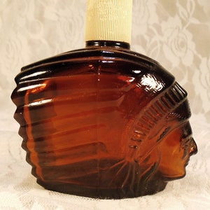 Avon Indian Chief Decanter, AVON Glass Decanter, Root Beer Brown Glass, Spicy After Shave (Empty), 1970s Avon, Avon Collectible.