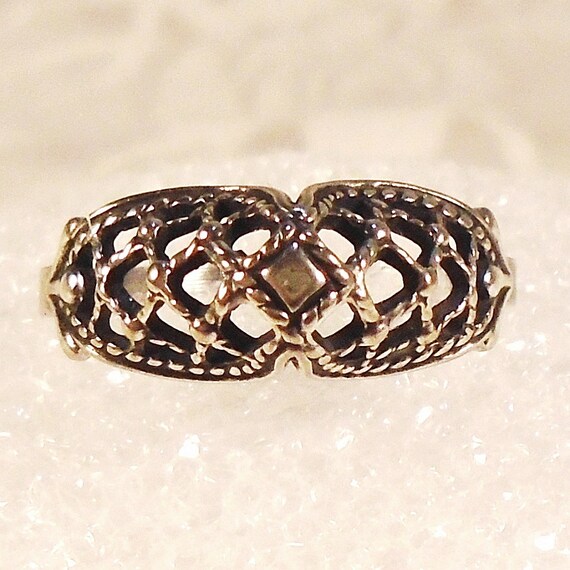 Vintage Lattice Design Ring, Soviet Silver Ring, … - image 1