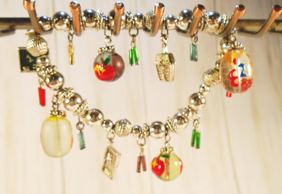 Teacher Charm Bracelet, Sterling Silver Bead Brac… - image 9