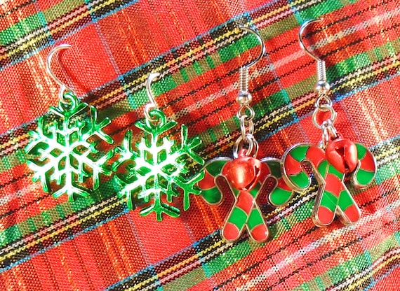 Vintage Christmas Enamel Dangle Earrings, 2 Pairs… - image 1