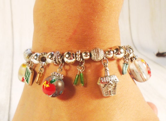 Teacher Charm Bracelet, Sterling Silver Bead Brac… - image 2