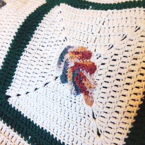 Fall Leaves Granny Square Throw, 55 x 61 Crochet Afghan, Cream with Fall Color Leaves and shops Green Border, Handmade Crochet, Sofa Back Throw.