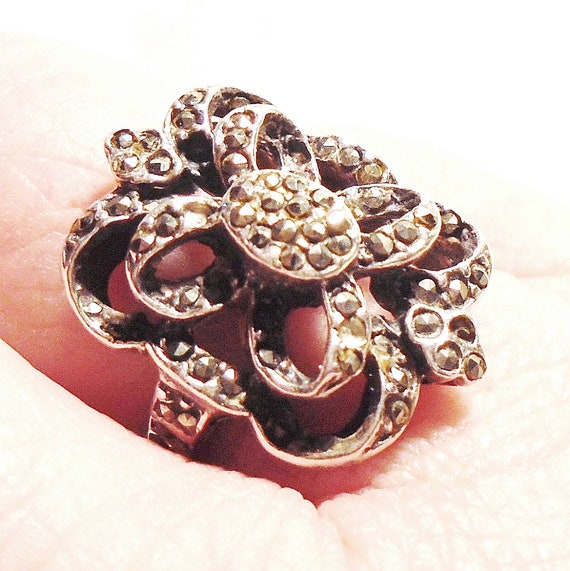 Marcasite Ring and Earring Set, Antique Art Deco … - image 3