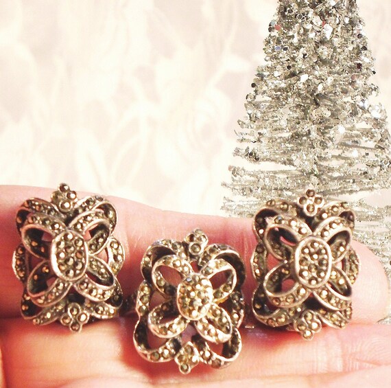 Marcasite Ring and Earring Set, Antique Art Deco … - image 4