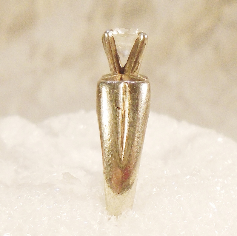 Heavy Sterling Ring 1980s Sterling Ring Open Heart Band Vintage CZ Solitaire Ring 7 mm Clear CZ Hearts Engagement Ring High Profile.