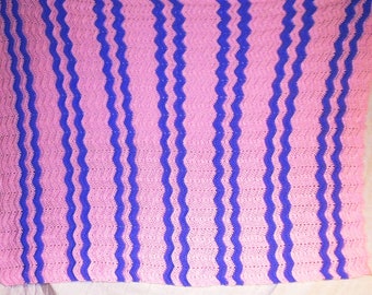 Pink and Purple Ripple Blanket, Crochet Ripple Blanket, Pink and Purple Stripe Throw, Handmade Crochet, Chevron Striped Toddler Blanket.