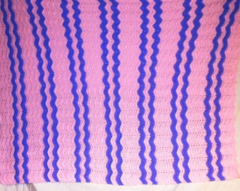 Pink and Purple Ripple Blanket, Crochet Ripple Blanket, Pink and Purple Stripe Throw, Handmade Crochet, Chevron Striped Toddler Blanket.