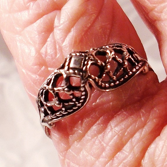 Vintage Lattice Design Ring, Soviet Silver Ring, … - image 2