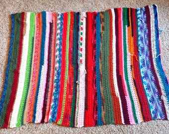 Crochet Scrapghan, Crochet Scrap Blanket, 50" x 73" Afghan, Vintage Style Striped Blanket, Handmade Crocheted Afghan, Multi Color Throw.