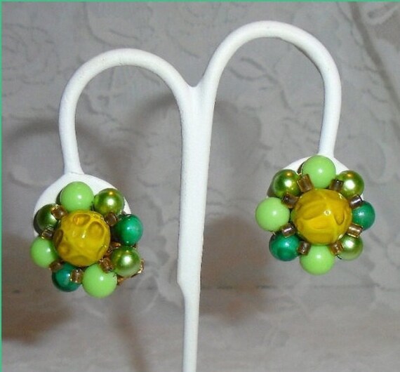 Citrus Clip On Earrings, Vintage Beaded Earrings,… - image 4