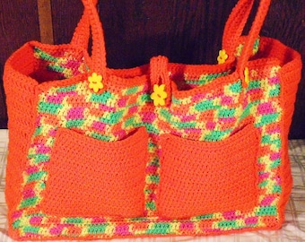 Crochet Tote Bag, Orange Multi, BEACH BAG, Summer Tote, Bright Crochet Tote, Large Market Tote, Handmade Crochet Tote Bag, Back to School.